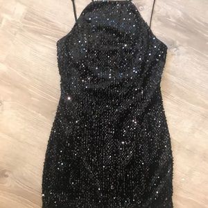 Express Spaghetti Strap Sequin Dress